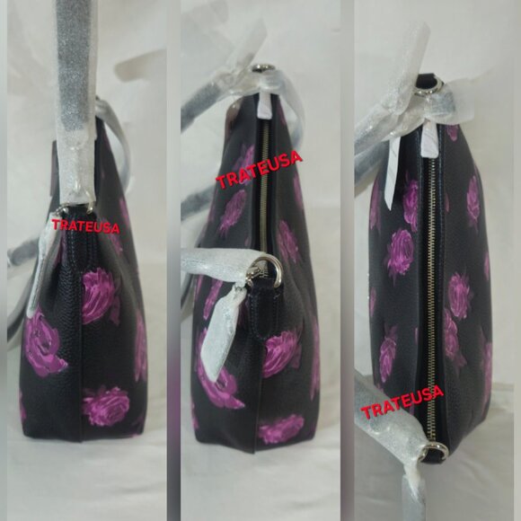 Laurel Shoulder Bag With Floral Print  CCE26 Black Purple Authentic - Picture 14 of 16